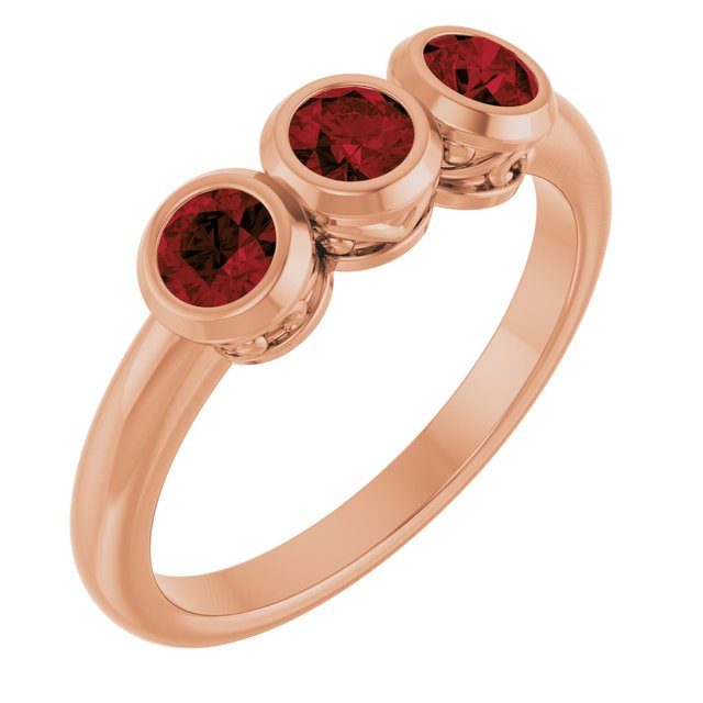 14K Rose Natural Mozambique Garnet Three-Stone Ring
